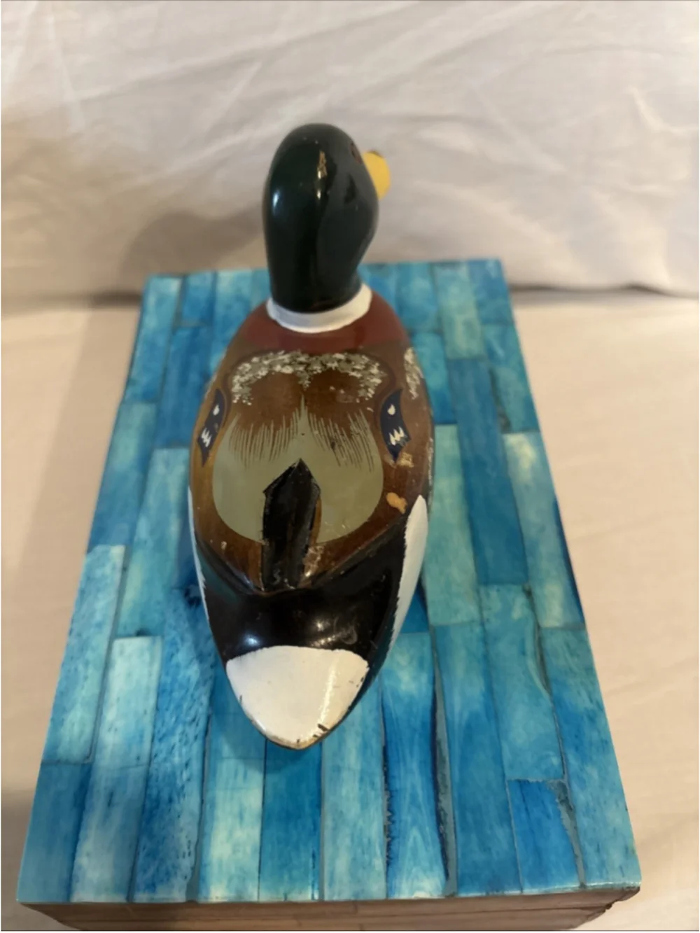 Vintage Wooden Duck Box Hand Carved/Hand Painted Wooden Duck Decoy Storage 1097